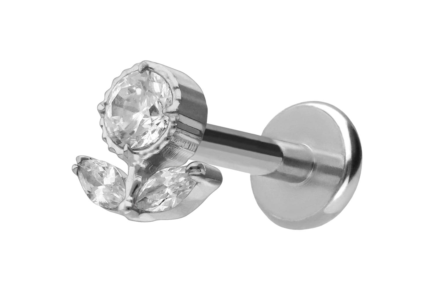Titan Labret Piercing mit Push Fit KRISTALLBLUME